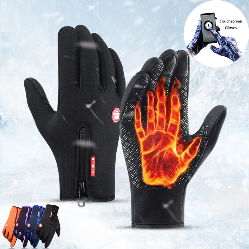 “Waterproof touchscreen winter riding gloves with fleece lining”