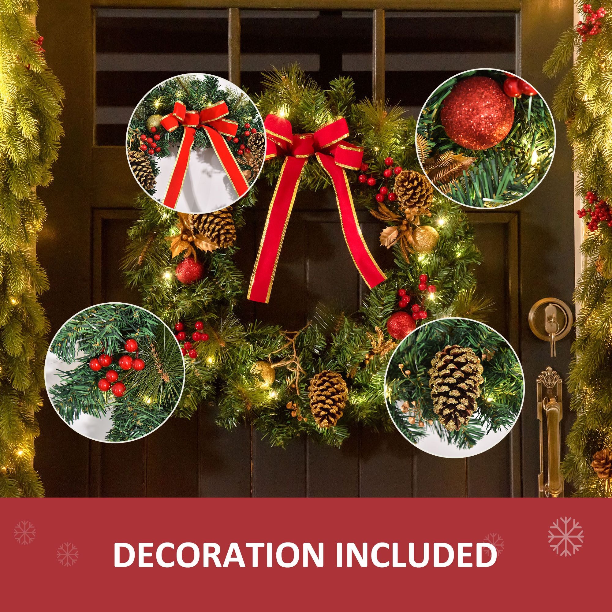 “Warm White LED Christmas Door Wreath 24 Inch – MyGiftora”