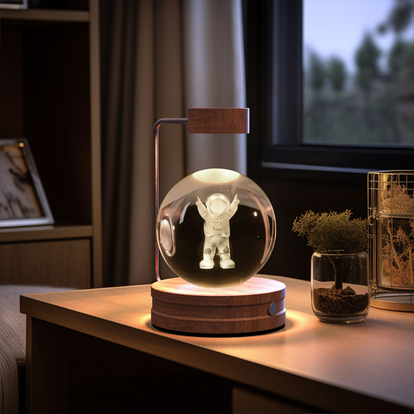 Cosmic Crystal Dinosaur Night Light – 3D Engraved Warm Bedside Lamp (USB Touch)