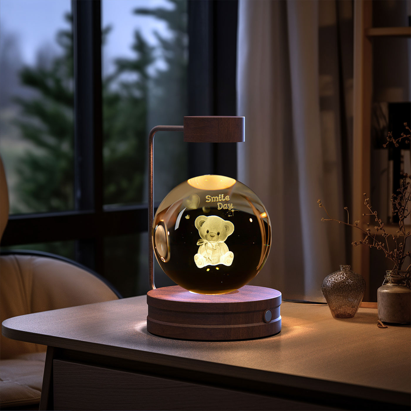 Cosmic Crystal Dinosaur Night Light – 3D Engraved Warm Bedside Lamp (USB Touch)