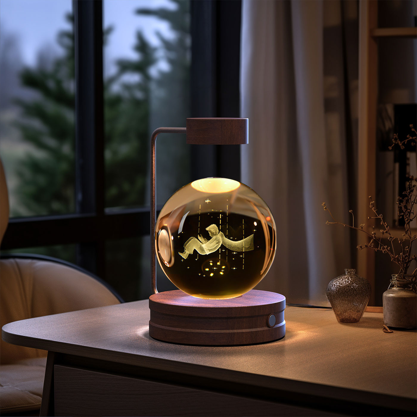 Cosmic Crystal Dinosaur Night Light – 3D Engraved Warm Bedside Lamp (USB Touch)